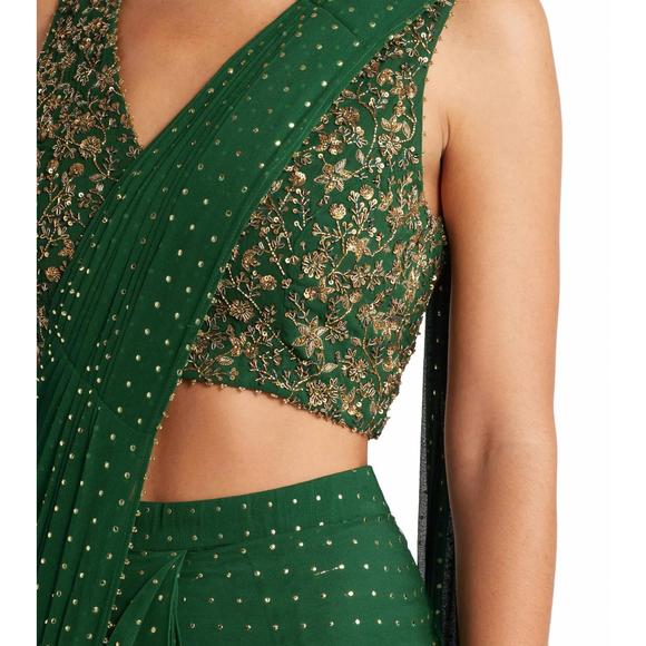 NEW SANI arian drape saree in green gold - Picture 4 of 4